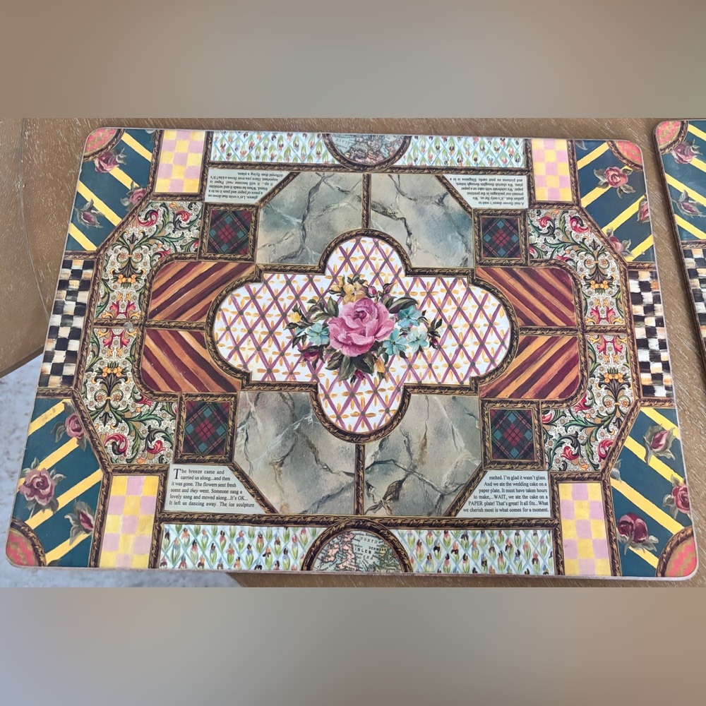 Vintage MacKenzie-Childs Coffered Ceilings Placemats 90s Pimpernel Cork-Backed-4